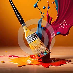 Paintbrush with vibrant splashing colors, showing artistic creativity and brilliance