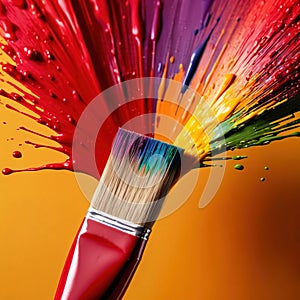 Paintbrush with vibrant splashing colors, showing artistic creativity and brilliance