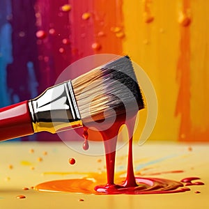 Paintbrush with vibrant splashing colors, showing artistic creativity and brilliance