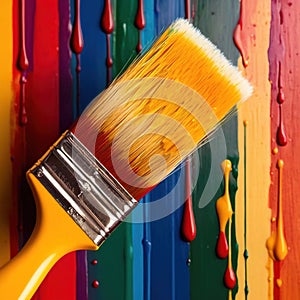 Paintbrush with vibrant splashing colors, showing artistic creativity and brilliance