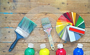 Paintbrushes, paint, color swatches, refurbishing, decorating, painti photo