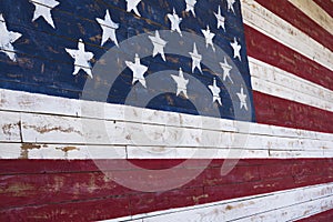 Painted American flag onn wooden wall