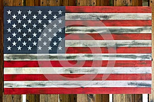 Painted American Flag on wood with charring