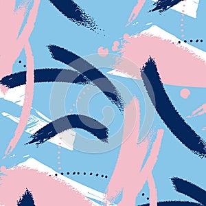 Painted blue grunge stripes pattern. Violet labels, background, paint texture. Brush strokes vector texture. Handmade