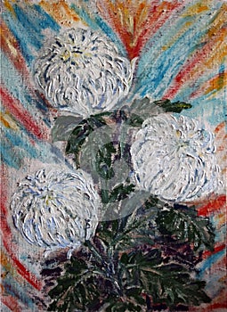 Painted bouquet of white flowers with colorful background