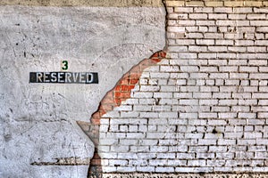 Painted brick wall in parking structure