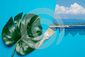 Painted brush and palm leaf