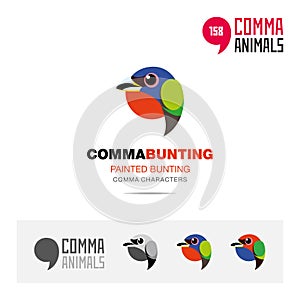 Painted bunting bird concept icon set and modern brand identity logo template and app symbol based on comma sign