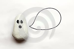 Painted Cartoon Halloween Ghost Rock on White Background with Em