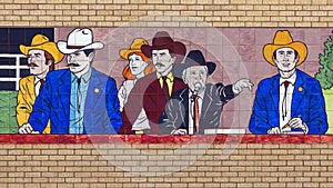 Painted Ceramic tile mural above the entrance to the Will Rogers Equestrian Center in Fort Worth, Texas.