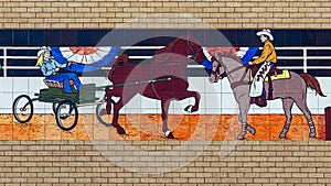 Painted Ceramic tile mural above the entrance to the Will Rogers Equestrian Center in Fort Worth, Texas.