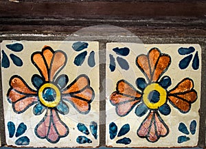 Painted ceramic tiles-blue and orange