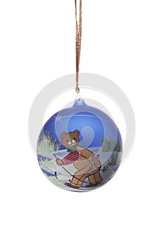 Painted Christmas ball with skiing bear