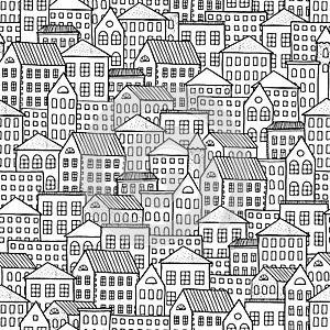 Painted city. Stay at home. Seamless pattern on white background