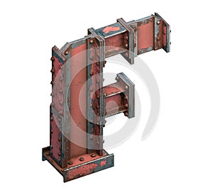 Painted construction of steel beams font. Letter F.