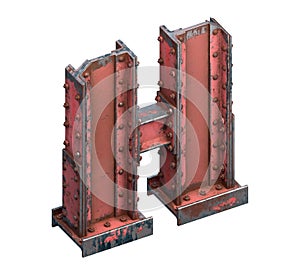 Painted construction of steel beams font. Letter H.