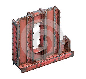Painted construction of steel beams font. Letter Q.
