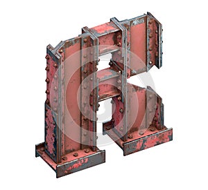 Painted construction of steel beams font. Letter R.