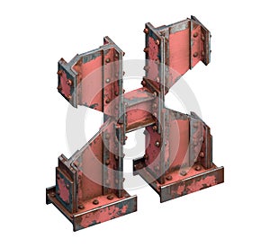 Painted construction of steel beams font. Letter X.