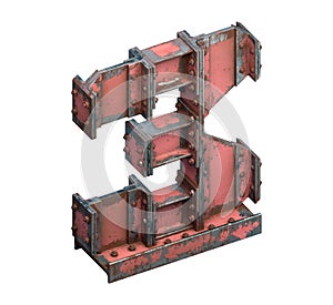 Painted construction of steel beams font. Number 3.