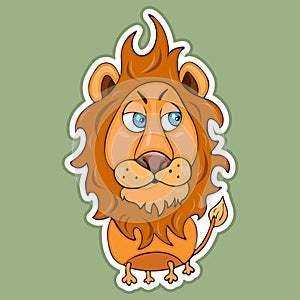Painted cute funny lion sticker, design element, print, colorful hand drawing, cartoon character, vector illustration photo