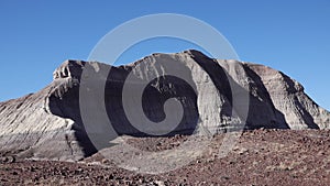 The Painted Desert on a sunny day. Diverse sedimentary rocks and clay washed out by water. Petrified Forest National Park, USA,