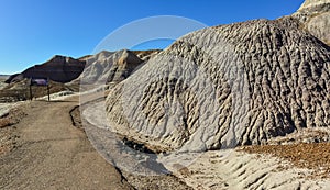 The Painted Desert on a sunny day. Diverse sedimentary rocks and clay washed out by water. Petrified Forest National Park, USA,