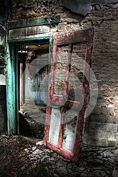 Painted doorway in abandoned house