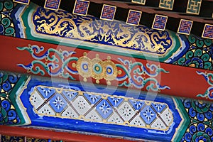 Painted dragons and geometric and floral patterns decorate a palace (China)