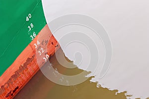 Painted draught marks on the bow of a ship
