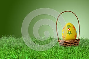 Painted Easter egg in a basket