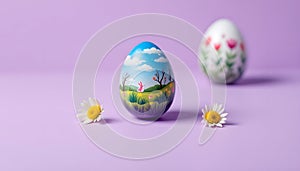 Painted Easter Egg with Spring Landscape Design