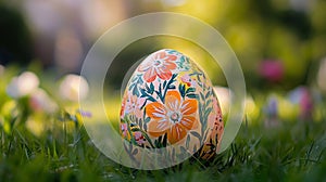Painted Easter Egg In Springtime Grass