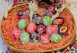 Painted Easter eggs in the basket