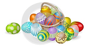 Painted Easter eggs in basket illustration