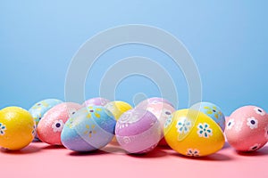 Painted Easter eggs on a colorful background