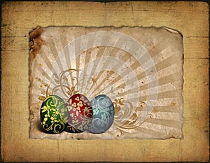 Painted easter eggs on vintage background image