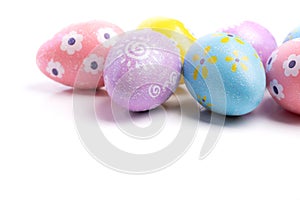 Painted Easter eggs on a white background