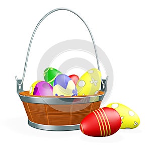 Painted Easter Eggs in Wooden Basket