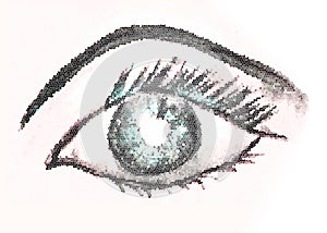Painted eye as pixels mosaic drawing