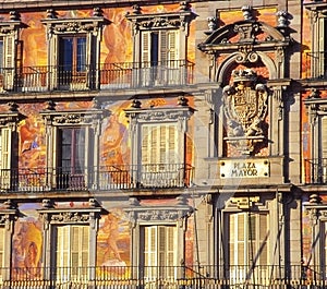 Painted facade of the Plaza Mayor, Madrid photo