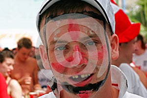 Painted face British Fan supporting the world soccer games