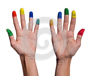 Painted fingertips with smileys