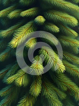 Painted fir branch 3D shadows Kodachrome colors.