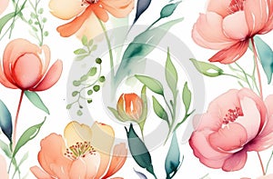 painted floral pattern on white backdrop. colorful watercolor illustration of field flowers