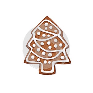 Painted gingerbread cookie in the shape of a Christmas tree
