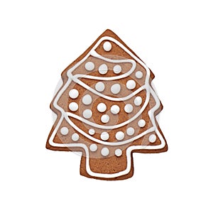 Painted gingerbread cookie in the shape of a Christmas tree