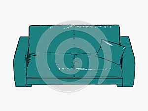 Painted green leather sofa 3d rendering on a white background