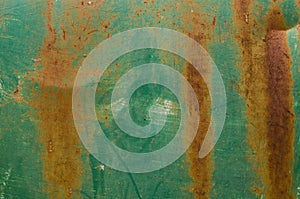 Painted green rusty metal abstract pattern on surface for background.