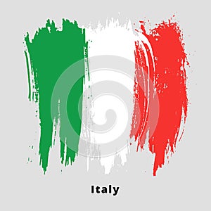 Painted grunge Italian flag. Brush strokes on white background. Grunge design element. Painted ink stripes